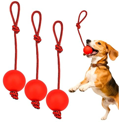 Bodeshis 3 Pcs Ball on a Rope for Dogs, Diameter 6cm Dog Ball on Rope Toy, Interactive Training Toy for Fetching, Tugging and Water Play, Durable Chew Resistant Design for small Medium to Large Dogs