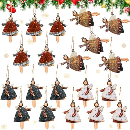 20 Stück Christbaumschmuck Engel Holz Weihnachtsengel Baumschmuck Weihnachten Anhänger Kleine Engel Set Weihnachtsbaumschmuck Weihnachtsanhänger Holz Schutzengel für Christmas Tree, Geschenkanhänger