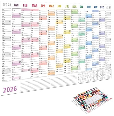 Grand Calendrier Mural 2026, 12 Mois Planning Annuel 2026 Avec Autocollants, Planning Annuel, Calendrier De Travail, Affiche Annuelle, Pour Étudiants, Maison, Bureau, École