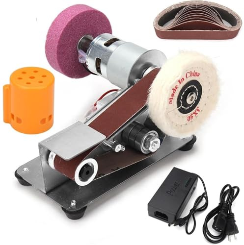 Electric Mini Belt Sander for Woodworking and Knife Sharpening, Adjustable Speed Bench Grinder for DIY and Professional Projects