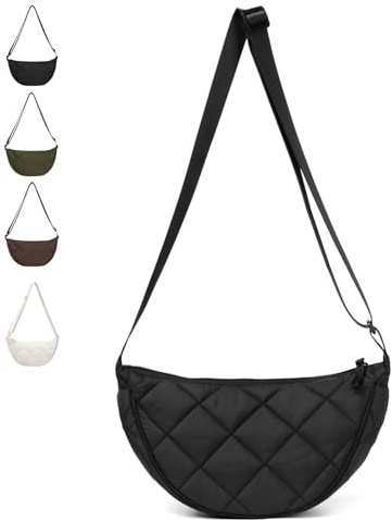 GoPaw Damen Halbmond Crossbody Schultertasche, Nylon Hobo Halfmoon Bag, Crossbody Bag Damen Halbmond Schultertasche mit verstellbarer Schultergurt, Einfarbige