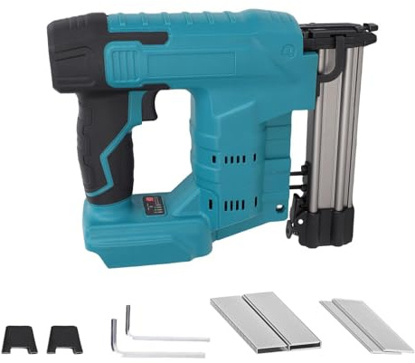 Jelquix Pistola Sparachiodi Elettrica a Batteria 20V 50W 50-60Hz, 100 Pezzi F32mm Chiodi Dritti 100 Pezzi Chiodi a Forma di N (Chiodatrice a batteria +200 chiodi)
