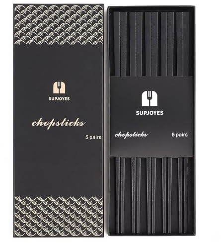 SUPJOYES Premium Reusable Chopsticks, Dishwasher Safe Fiberglass Chopsticks, Japanese Chinese Chop Sticks 5 Pairs Gift Set 9.5 Inch