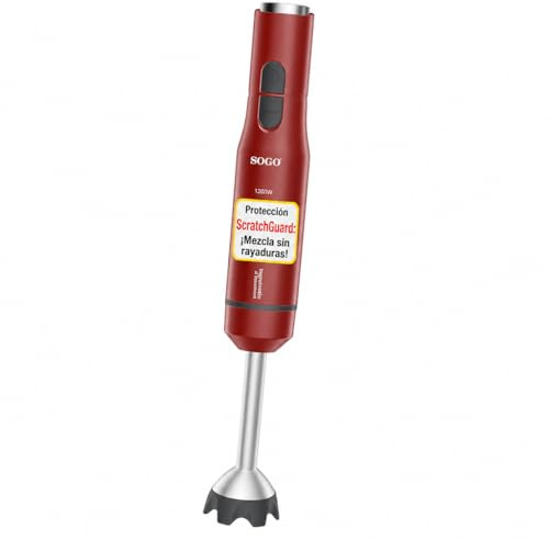 SOGO Batidora de Mano InstantMix ScratchGuard 1200 W – Mezclador de Mano con Accesorios, Mandos Ergonómicos y Protección ScratchGuard, Color Rojo