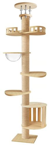 Kratzbaum Grosse Katzen Stabil, Kratzbaum deckenhoch Höhenverstellbar 295-310cm, Katzenbaum XXL mit Sisal Kratzsäule und Plattformen, Kletterbaum mehrstöckig für mehrere Katzen (Braun)