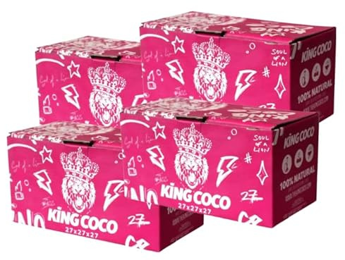 King Coco - Carbón Natural de Coco Premium 4KG 27mm para Cachimba y BBQ Briquetas para Shisha y Barbacoas, Larga Duración de Combustión