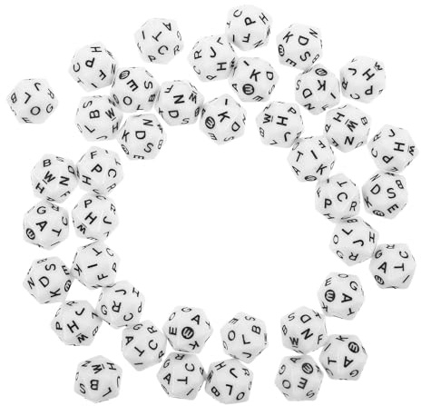 GOOHOCHY 40pcs 20-sided Acrylic Alphabet Letter Dice for DIY Spelling Games and Language Learning, Portable White Dice Set for Classroom Learning and Travel Activities