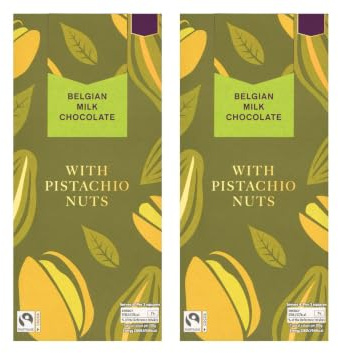 Belgian Milk Chocolate Bar with Pistachio Nuts 100g,Suitable for Vegetarians,Pack Of 2