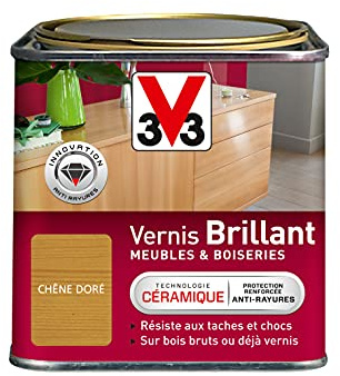 V33 Vernis intérieur Brillant meubles & boiseries, Chêne doré 0,5L