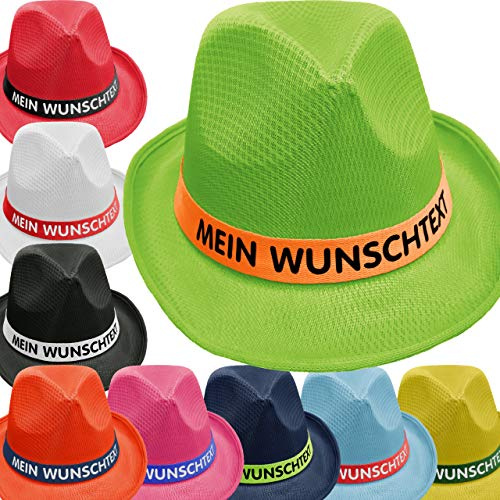 Nashville print factory Mafiahut Promo-Hut Partyhut Bedruckt mit Wunschtext Hutband JGA Fasching Disco (Babyblau)