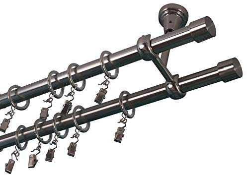 Sento 19/19mm Decken Gardinenstange Vorhangstange 2-läufig Edelstahl Optik Metall 280cm