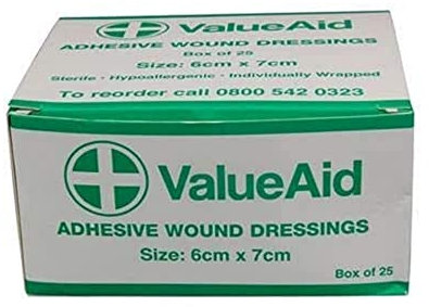Value Aid Wound Dressings Adhesive - Breathable Non-Woven Sterile Dressing Pads - Comfortable Stretch-and-Conform Design - Pack of 25, Individually Wrapped (6cm x 7cm)