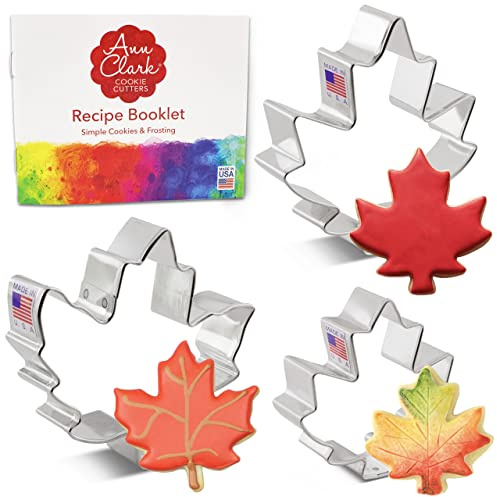 Ann Clark Maple Leaf Cookie Cutters 3-Pc. Set (7.6cm, 8.3cm, 10.2cm) Made in USA | Includes Small, Medium & Large Maple Leaves, From America's Largest Cookie Cutter Maker, Food-Safe American Steel