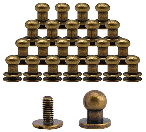 CZ Store Rivetti in Pelle 6x8mm -✮GARANZIA A VITA✮- Vite Tubolare in Bronzo - Bottoni a Pressione, Borchie per Cintura, Scarpe, Borsa, Pantaloni in Pelle, Cuoio - Stile Vintage - Confezione da 25