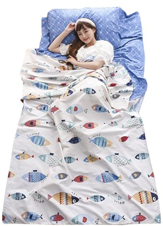 TRIWONDER Baumwolle Hüttenschlafsack, Schlafsack Inlett, Leicht & kompakt, Schlafsack Inlay, Sommerschlafsack, Reiseschlafsack für Reisen (Hellblau, M - 120x230)