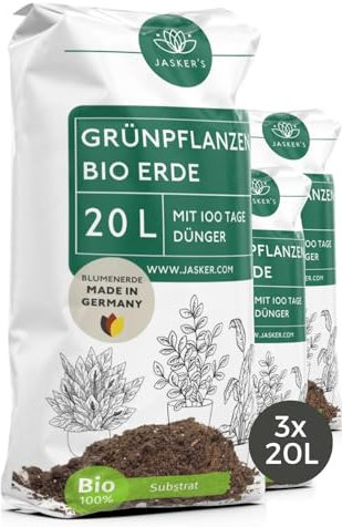 Bio Grünpflanzenerde 60 L (3x20L) - Blumenerde Zimmerpflanzen Erde aus 45% weniger Torf - Erde für Zimmerpflanzen mit Dünger - Zimmerpflanzenerde - Pflanzenerde Zimmerpflanzen - Erde für Pflanzen