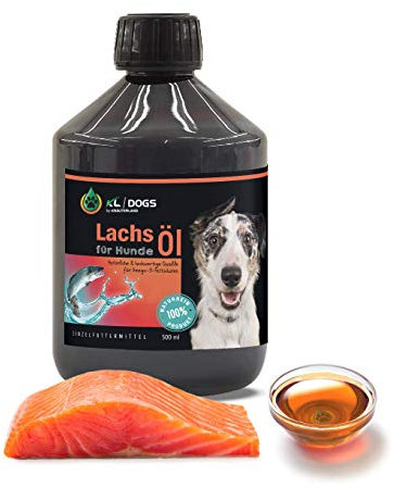 Kräuterland Lachsöl für Hunde - 500ml Fischöl aus skandinavischem Lachs, rein, naturbelassen - Omega 3 Barf Öl in Premium Qualität