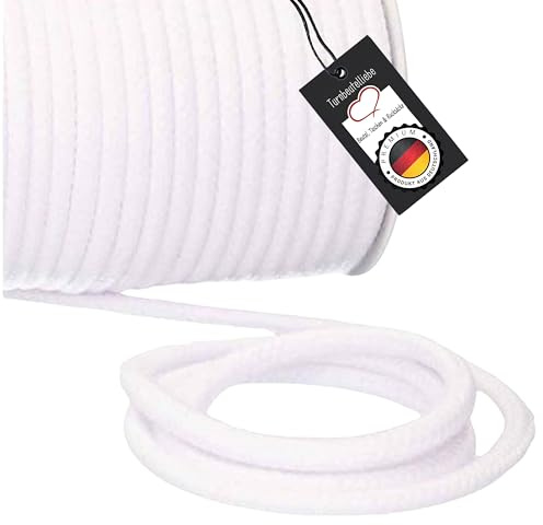 Turnbeutelliebe® Baumwollkordel 8mm Weiß - robuste Bastelschnur Meterware - Dickes Baumwollseil für Turnbeutel, Taschen & Hosen - geflochtene Schnur individuell zuschneidbar - Makramee-Kordel rund