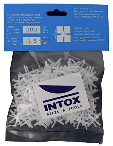 INTOX - Croci per piastrelle, 1,5 mm, 200 pezzi, colore: Bianco