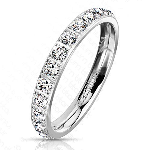 Paula & Fritz® Ring Damen Zirkonia Titan-IUM Größe 47 (15,0) - 62 (19,7) Rose-Gold Silber Freundschaftsring Partnerring Ehering Verlobungsring Memoirering