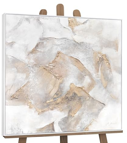 YS-Art Abstrakt Acryl Gemälde auf Leinwand mit Rahmen Blattgold handgemalt Wandbilder Wohnzimmer modern Wohndekor Luxus Bilder Büro echte Kunst 100x100 cm