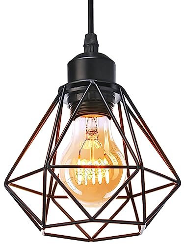 TOKIUS Lampada a Sospensione Industriale Vintage Plafoniera E27 Metallo Lampadario Soffitto Nero Gabbia ferro Ø160mm per Corridoio Portico Camera da Letto