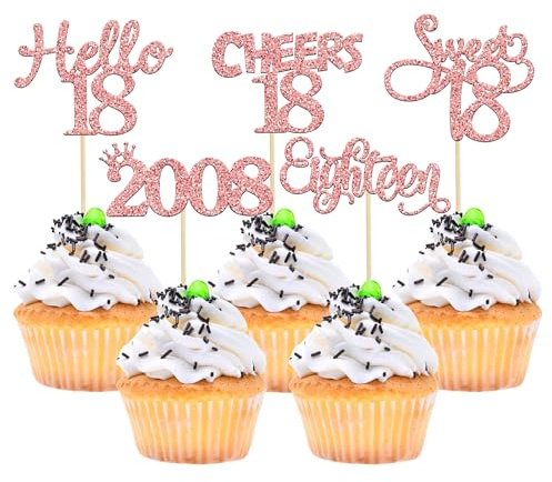 Gyufise Paquete de 30 adornos para magdalenas de 18 cumpleaños, diseño de Hello Sweet 18 dieciséis desde 2003, para decoración de tartas de fiesta de cumpleaños