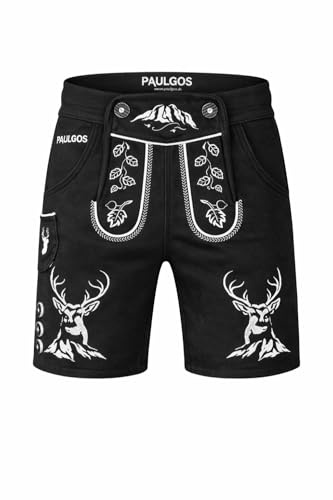 PAULGOS Herren Trachten Jogginghose, Optik Trachten Lederhose, Kurz in 3 Farben Gr.S-5XL JOK4 (XXL, Schwarz)