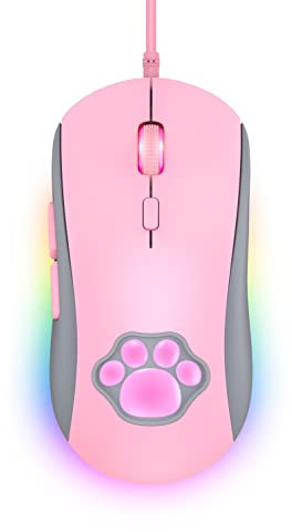 PHNIXGAM Cat Claw RGB Souris Gaming, Souris d'Ordinateur Optique Silencieuse avec Connexion USB, 6 DPI Réglables Jusqu'à 7200, Éclairage RVB, 6 Boutons Programmables Windows/Vista/Linux (Rose)