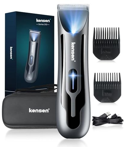kensen Body Hair Trimmer for Men - Groin & Pubic Hair Trimmer with Ceramic Blades, Manscape Body Shaver for Men with LED Light Ball Shaver IPX7 Waterproof Wet/Dry Rechargeable Body Trimmer Mens Gift