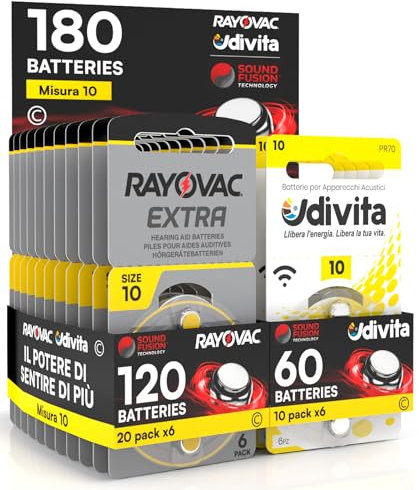 180 Batterien für Hörgeräte Rayovac Extra Advanced 10. - 120 Rayovac + 60 Lebensdauer