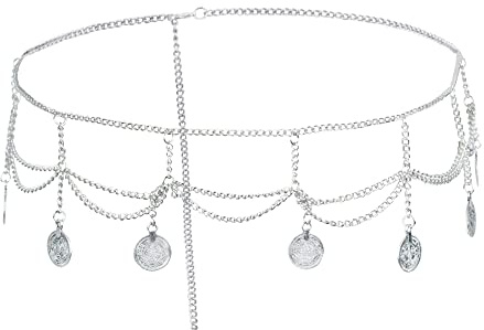 MEGAUK Damen Retro Kettengürtel Münzgürtel Fransen Bauchtanz Gürtel Metall Taillengürtel Hüftgurt