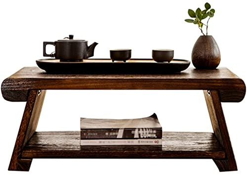 Meditationstisch Altar Bodentisch Im Japanischen Stil Faltbarer Niedriger Tisch Für Boden Sitzen Antiker Teetisch Einfacher Niedriger Tisch Wohnzimmer Couchtisch (Color : Brown, S : 50x30x20cm)