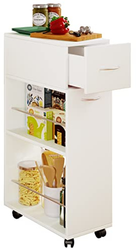 VCM Servierwagen 25x50x85 cm 2 Fächer 1 Schubladen Küchenhelfer | Rollbare Ablage- und Transportfläche für Geschirr - Küche und Esszimmer - für Wohngemeinschaften - Holzwerkstoff