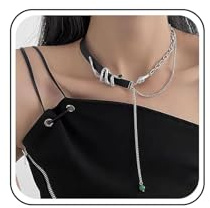 TseenYi Goth Schlange Choker Halskette Schwarz Leder Halsband Halskette Silber Schlange Halskette Kurze Schlange Kette Halskette Lange Kristall Anhänger Kette Schmuck Für Frauen Und Mädchen Geschenk