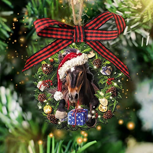 Talataca Pferd mit Weihnachtsmütze, Kranz, Tierliebhaber, 2D, flacher Weihnachtsbaum, Holzornament, Dekoration, Holz, hängende Dekoration, Haus, Geschenk, Heiligabend, Andenken, dekorativ