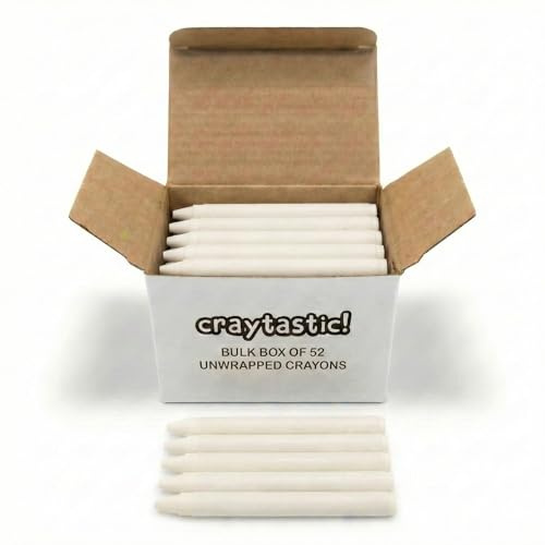 Craytastic! Bulk Unwrapped Crayons Box of 52 (White) for Crafting, Parties, Kids - Paperless Crayons, No Paper Wrapper - Safety Tested Compliant with ASTM D-4236