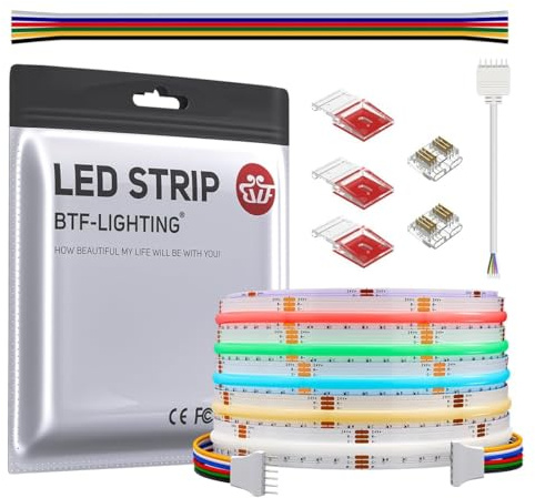 BTF-LIGHTING FCOB COB RGBCCT Flexible Hohe Dichte LED-Streifen 5M 960LEDs/M | COB RGBCCT LED Strip 24V IP30 Mehrfarbig für TV Zimmer Party DIY Heimdekoration(Nicht inhalt Controller&Netzteil)