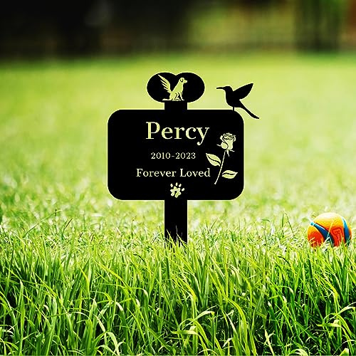 Goodqueen Personalized Bird Dog Memorial Garden Stake, Custom Flower Rose Dog Memorial Grave Marker, Customized Metal Memory Plaques Weatherproof Dog Memorial Stake Burial Stake Marker for Pets