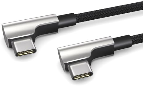 PAXO 1m Ladekabel, 3A, USB C auf USB C Kabel, USB 2.0, elegante Winkelstecker, besonders flexibler Stoffmantel in schwarz