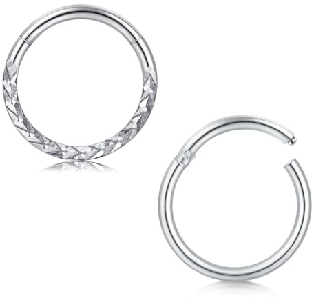 WillTen 2PCS Piercing Septum Acero Quirurgico, 16G 8mm con Bisagras Nariz Septum Anillo de Plata Clicker Segmento Nariz Anillos Cartílago Hélix Tragus Rook Piercing Joyería para Mujeres Niñas