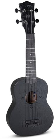 GEWA Sopran Ukulele Manoa Witchcraft - Korpus Mahagoni - Laser Rosette Antimony - Schwarz seidenmatt - inkl. gepolstertem Gig Bag - K-SO-WA