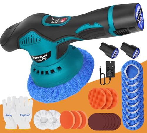 Feidak Cordless Car Buffer Polisher - with 12V Lithium Rechargeable Battery Brushless Polisher with 8 Variable Speed, 2pcs 2.0Ah Portable Wireless Buffer Kit for Buffer/Polisher/Sander, WZ-LDPGJ-FDK2