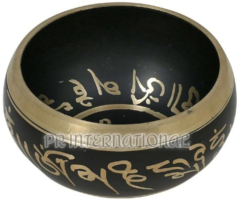 PR INTERNATIONAL Singing Bowl Tibetan Prayer Instrument with Wooden Stick And Cushion Meditation Bowl In Black Colour