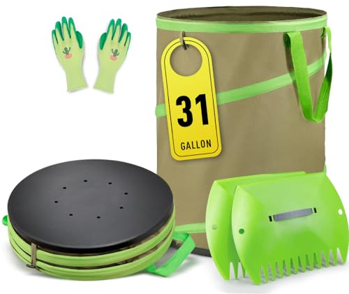 Colwelt Faltbarer Gartensack, 117 l, robuste Laubsäcke, zusammenklappbarer Gartenabfall, Pop-Up-Gartenabfallsack mit Hartschalenboden, wiederverwendbare Gartensäcke für Hof, Garten, Camping