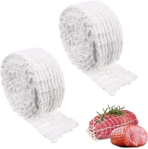 GVPOELR Arrosto in Rete,2 Rotoli di Rete Elastica da Forno, Rete per prosciutto da 300 cm, per arrostire, cuocere e conservare Carne, prosciutto e Salsicce