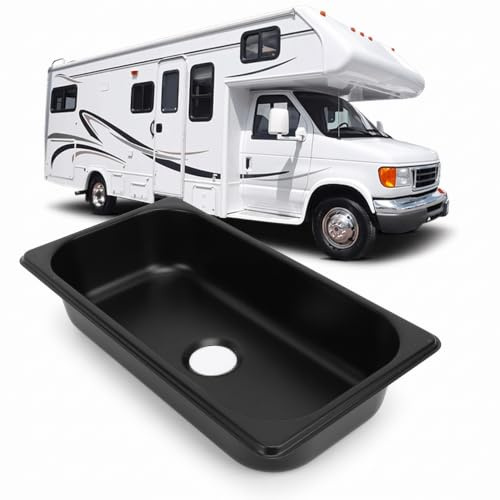 Rechteckiges Waschbecken für Wohnmobile, 304 Edelstahl, Unterbau Einzelbecken Waschbecken mit 40 Mm Abflussloch für Wohnmobil, Wohnmobil, Boot, Wohnwagen, (Schwarz