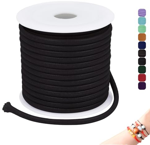CAMAL Gewachste Nylonschnur 3mm Gewachstes Garn für Armbänder, 5m Gewachste Lederschnur 3mm Perlenschnur Schmuckband für DIY Handwerk, Makramee Halskette, Schmuck (Schwarz)