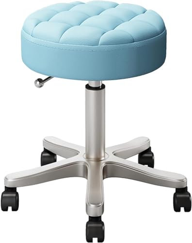 QZQJUILU Tooth Rollhocker, runder Drehhocker aus PU-Leder, anhebbarer Home-Kosmetikladen-Theke, Schönheitssalon, Salon, Spa-Arbeitshocker mit silbernen 5 Krallen und Rädern