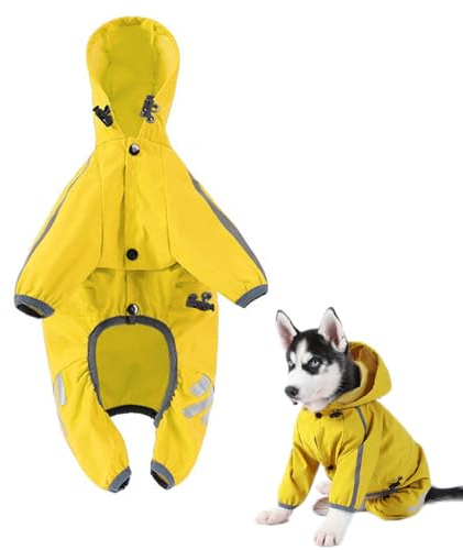 Regenmantel für Hunde, Hunde Regenmantel mit Kapuze, Verstellbarer Regenmantel Für Hunde, Einstellbar, für Hunde unterschiedlicher Größe und Form (Gelb)